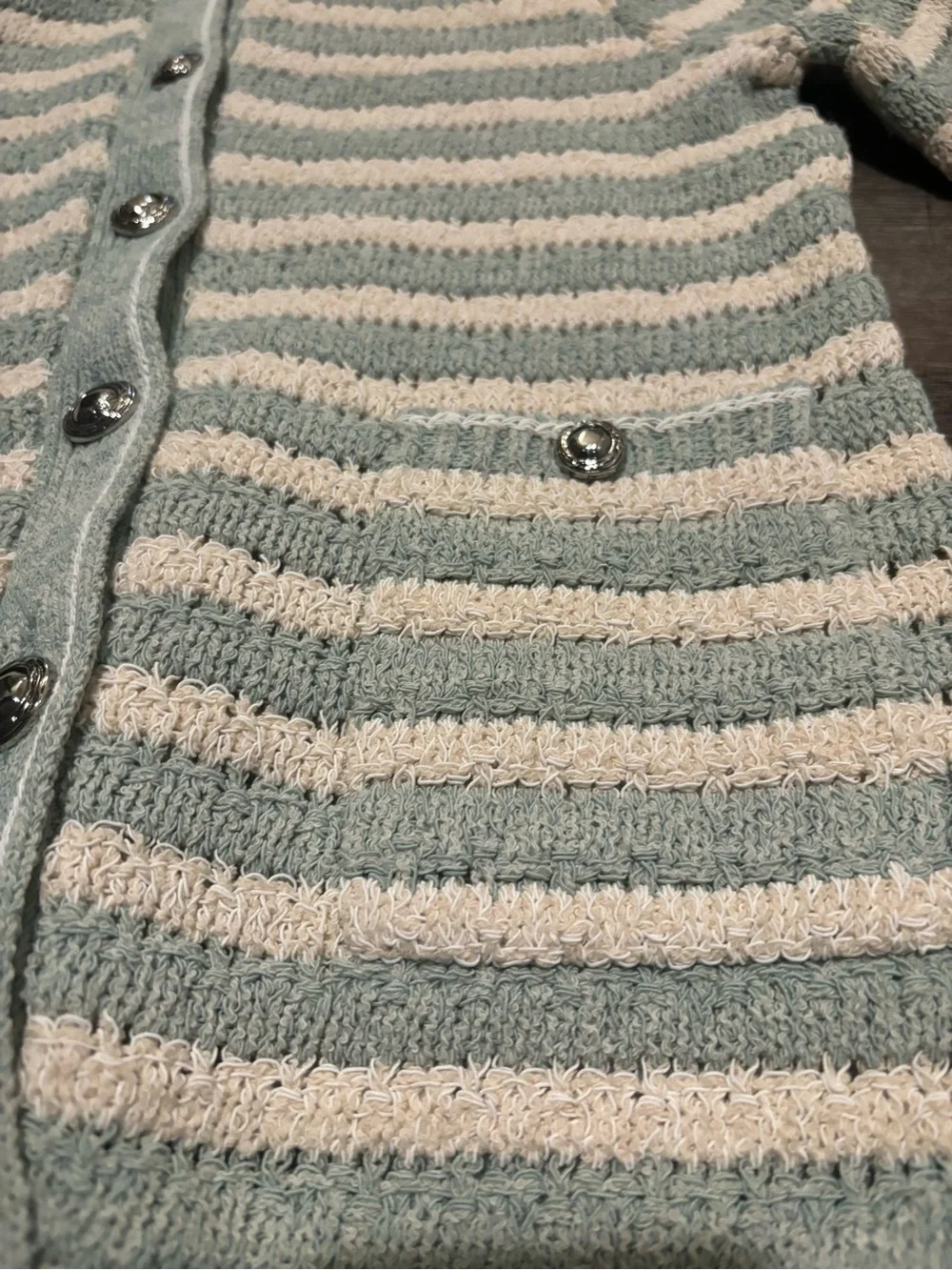 rag & bone Striped Knit Cardigan in Cream and Mint size small